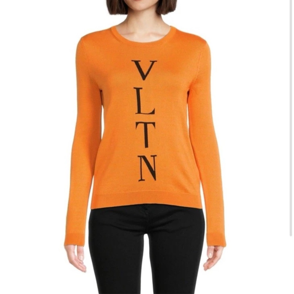 New Authentic Valentino Garavani VLTN Logo Crewneck Sweater Orange  Size 8